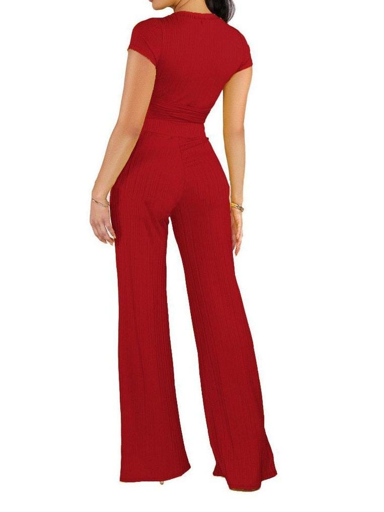 Knot Front Crop Top & Wide Leg Pants Set for Women