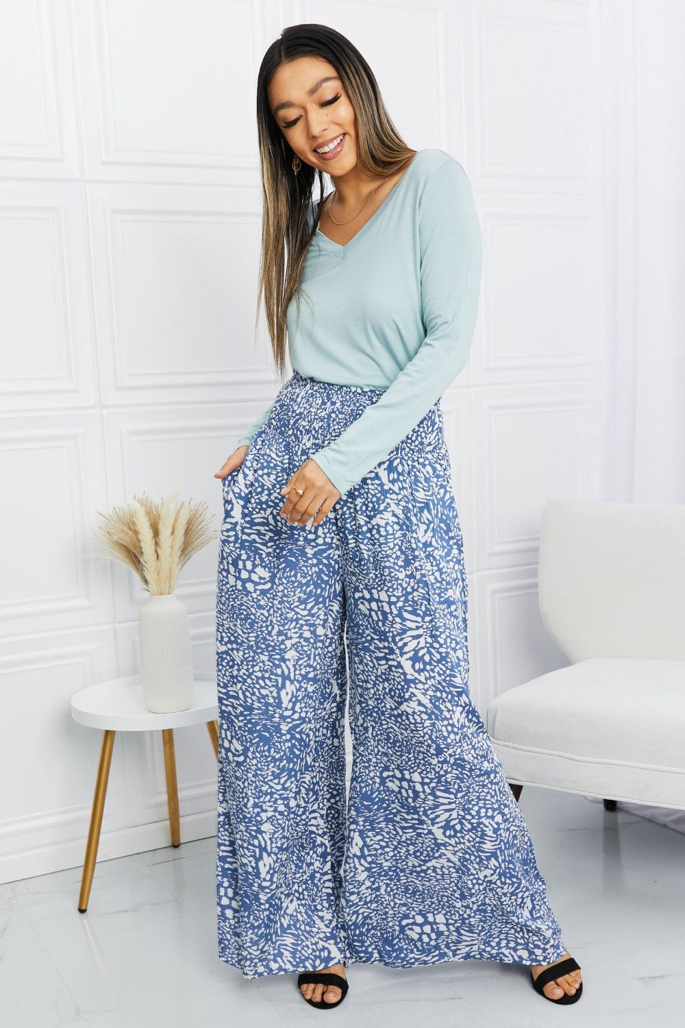 Kori America Full Size Printed Wide-Leg Pants