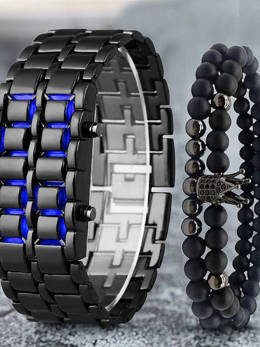 Wristwatches For Men Lava Iron Samurai Metal Bracelet Lava Watch LED Digital Watch Gifts for Male Boy Sport Creative Clock