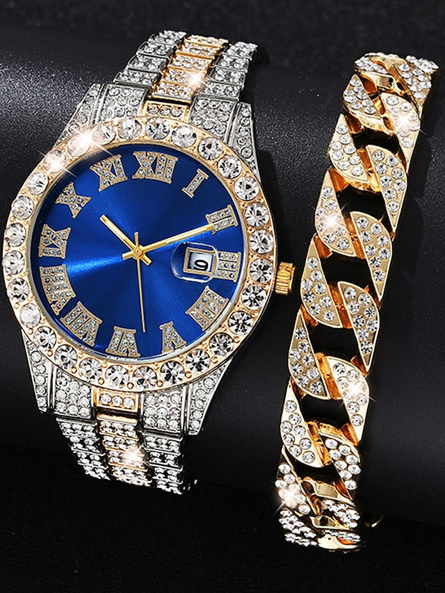 Diamond Women's Gold Watch - Elegant Rhinestone Bracelet Timepiece