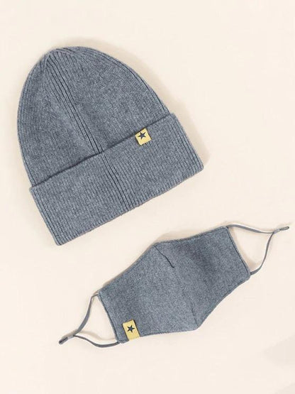 Label Button Knitted Hat Mask Set for Women BEA210225171GRE Grey