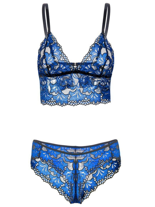 Lace Bra And Panties Two-piece Lingerie Set LIN2106040016BLUM Blue / M