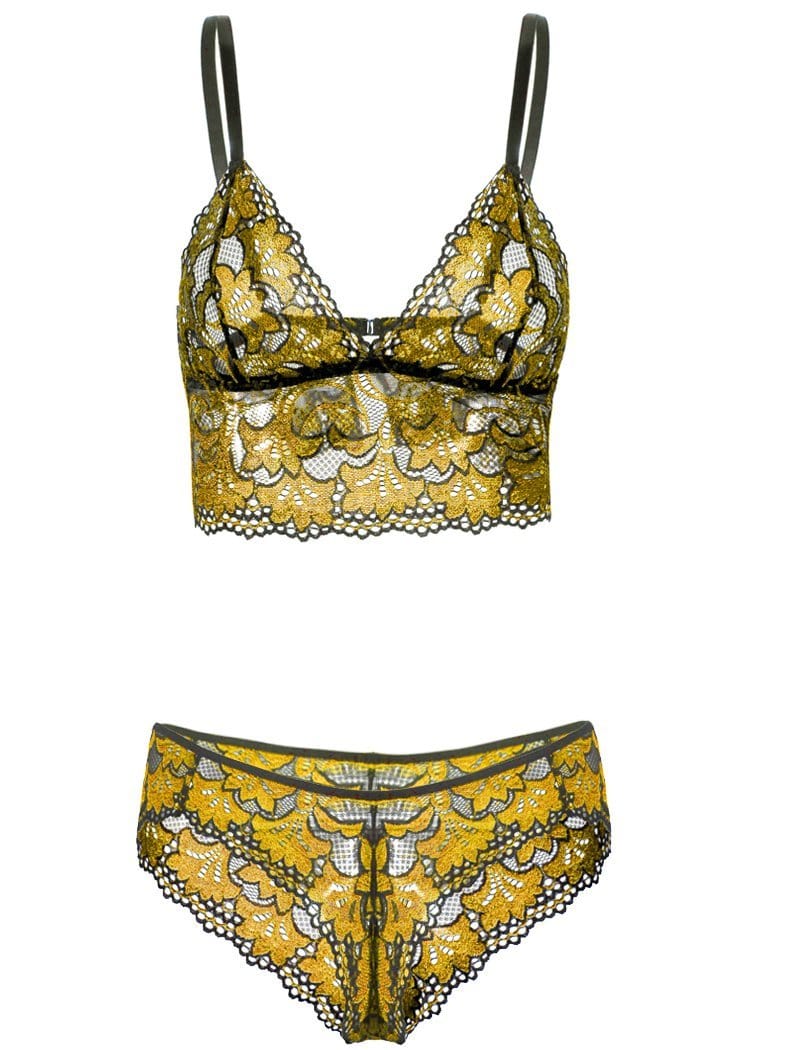 Lace Bra And Panties Two-piece Lingerie Set LIN2106040016YELM Yellow / M