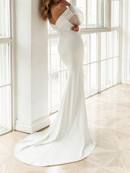 Lace Long-sleeved One-shoulder Evening Gown Wedding Dress