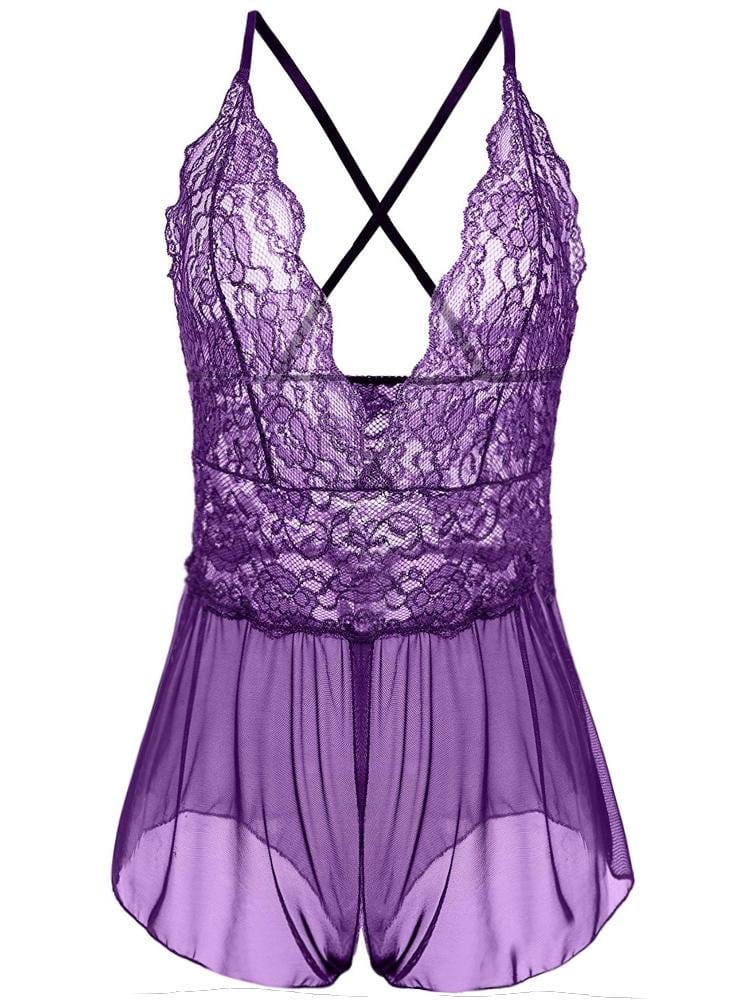 Lace Open Sling Bodysuit Lingeries LIN201231010SPur Purple / S