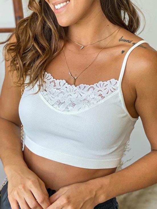 Lace Sleeveless Detail Belly Length Cami Top