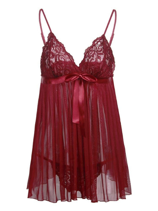 Lace Solid Color Suspender Nightdress LIN2106030009WINEREDXL Wine Red / XL