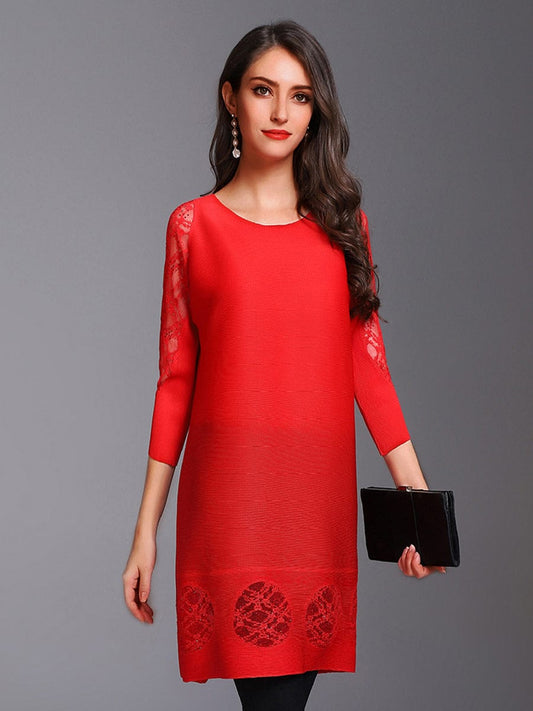 Lace Stitching Diamond Slimming Mini Dress DRE2303270106REDONESIZE Red / 4/6(M)