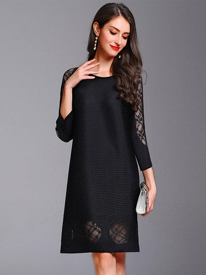 Lace Stitching Diamond Slimming Mini Dress DRE2303270106BLAONESIZE Black / 4/6(M)