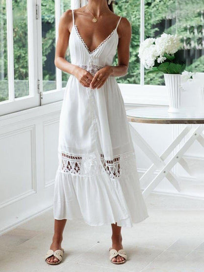 Lace Stitching Hollow Slit Sling Dress