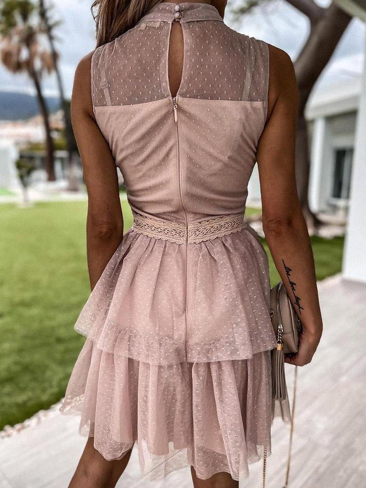 Lace Stitching Mesh Sleeveless Dress