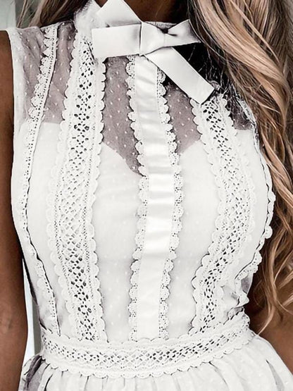 Lace Stitching Mesh Sleeveless Dress