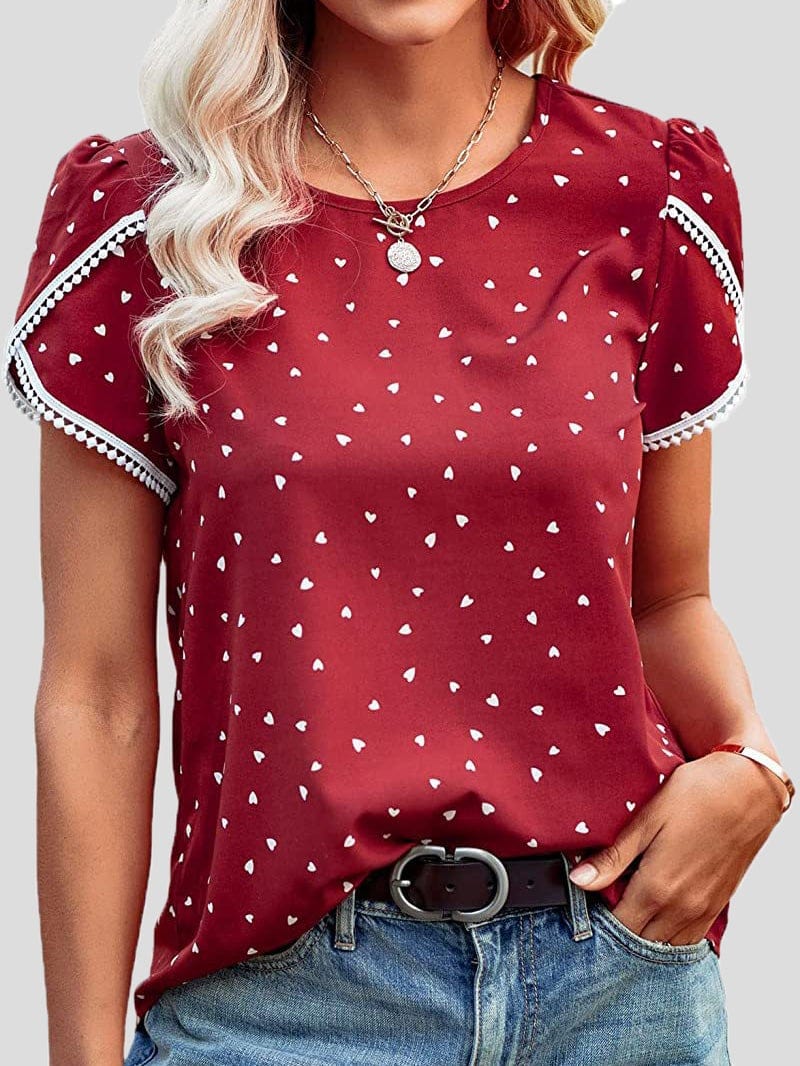 Lace Stitching Polka Dot Short Sleeve T-Shirt