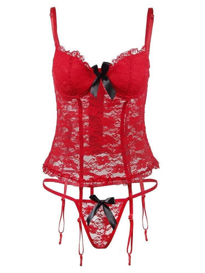 Lace Transparent Bowknot Lingerie LIN2108171113REDS Red / S