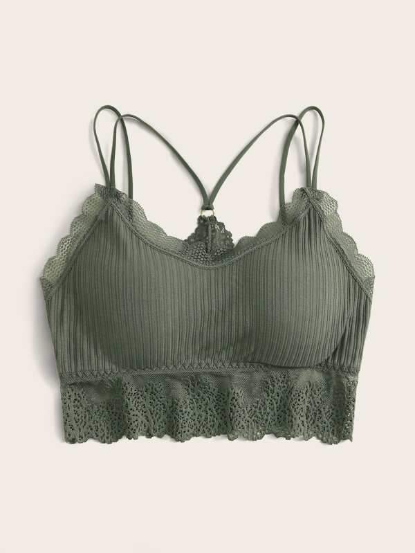 Lace Trim Bralette LIN210408195GRE One-Size / Army Green