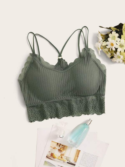 Lace Trim Bralette for Women LIN210408195GRE One-Size / Army Green