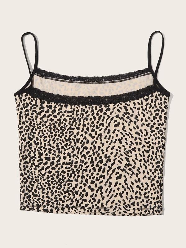 Lace Trim Leopard Print Cami Top