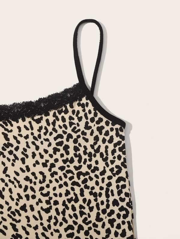 Lace Trim Leopard Print Cami Top