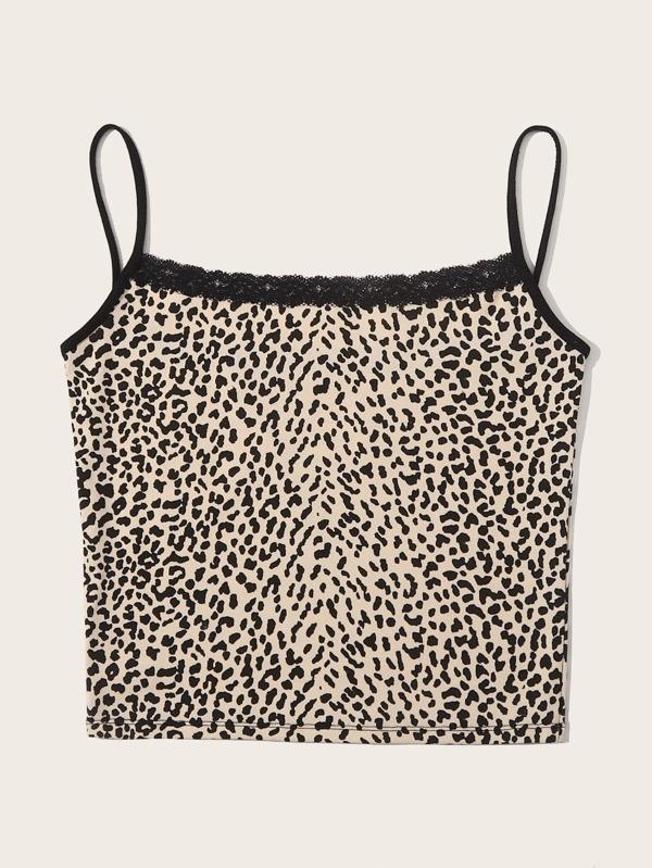 Lace Trim Leopard Print Cami Top