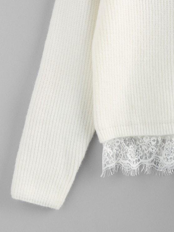 Lace Trim Raglan Sleeve Sweater for Women SWE210313461CRWHI Creamy White / ONE SIZE