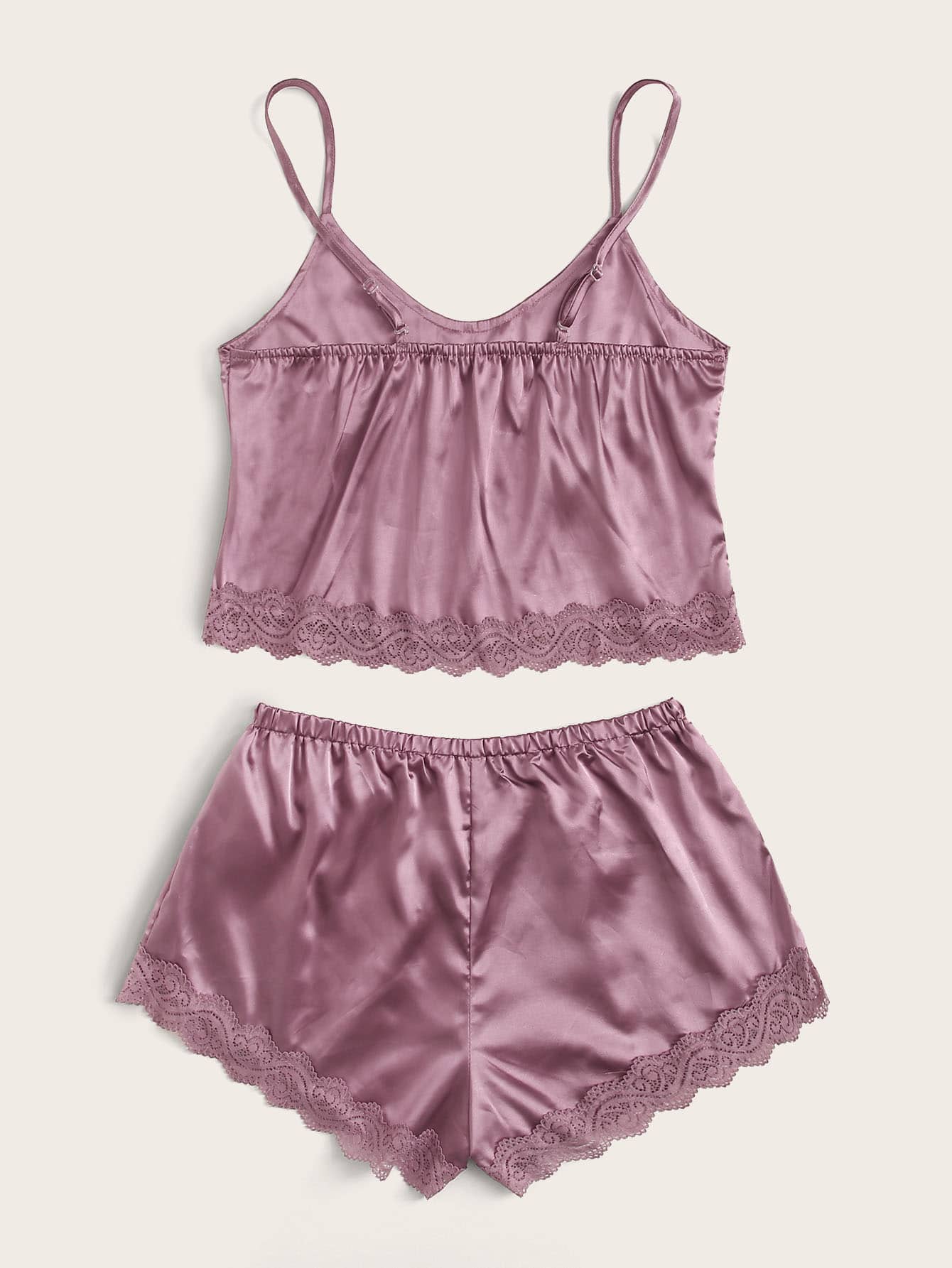Lace Trim Satin Cami With Shorts
