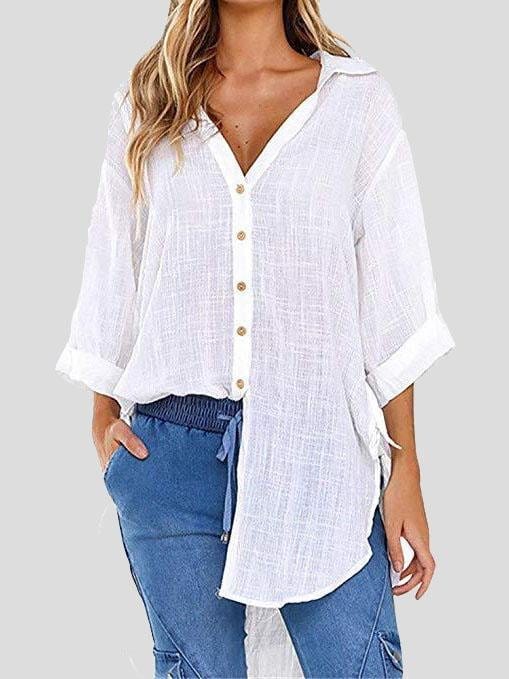 Lace-up 3/4 Flared Sleeve Dovetail Casual Shirt BLO2107221244WHIS White / S