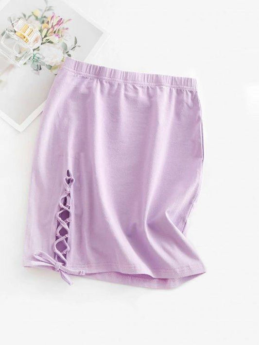 Lace-up Sheath Mini Skirt SKI210207057PURS S / Purple