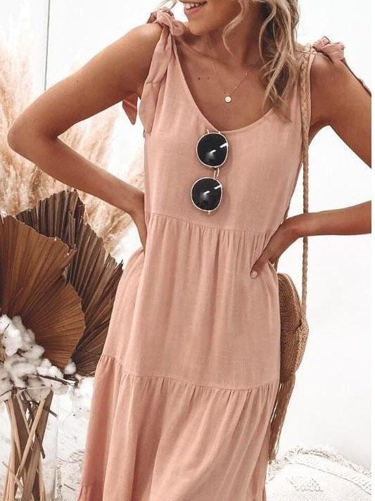 Lace-up Sleeveless Solid Color Casual Dress