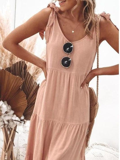 Lace-up Sleeveless Solid Color Casual Dress