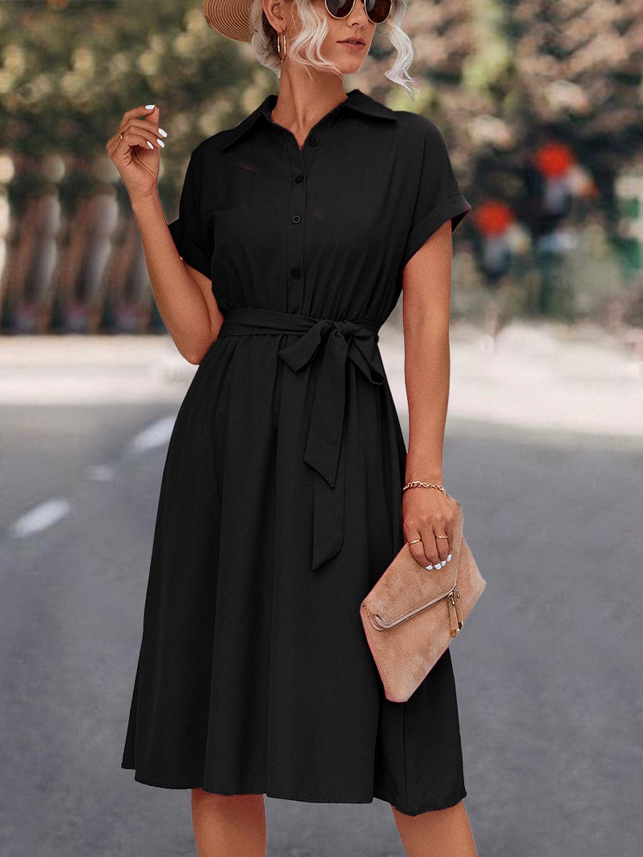 Lace Up Solid Color V Neck Midi Dress