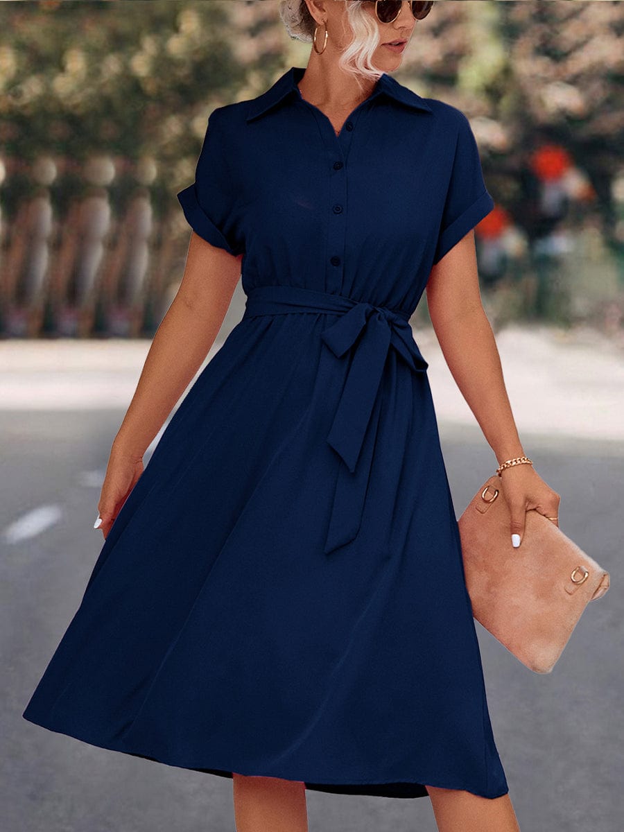 Lace Up Solid Color V Neck Midi Dress