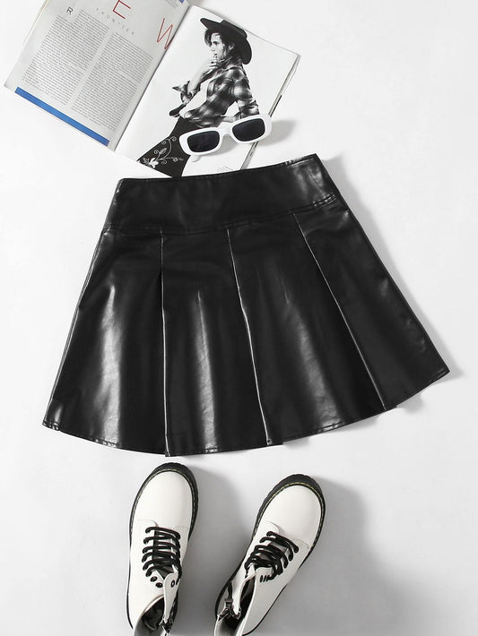 Lace Up Waist PU Leather Skirt temp2021859708 S / Black