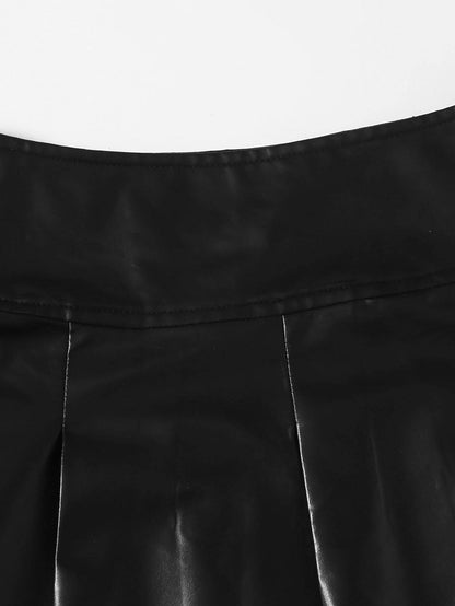 Lace Up Waist PU Leather Skirt