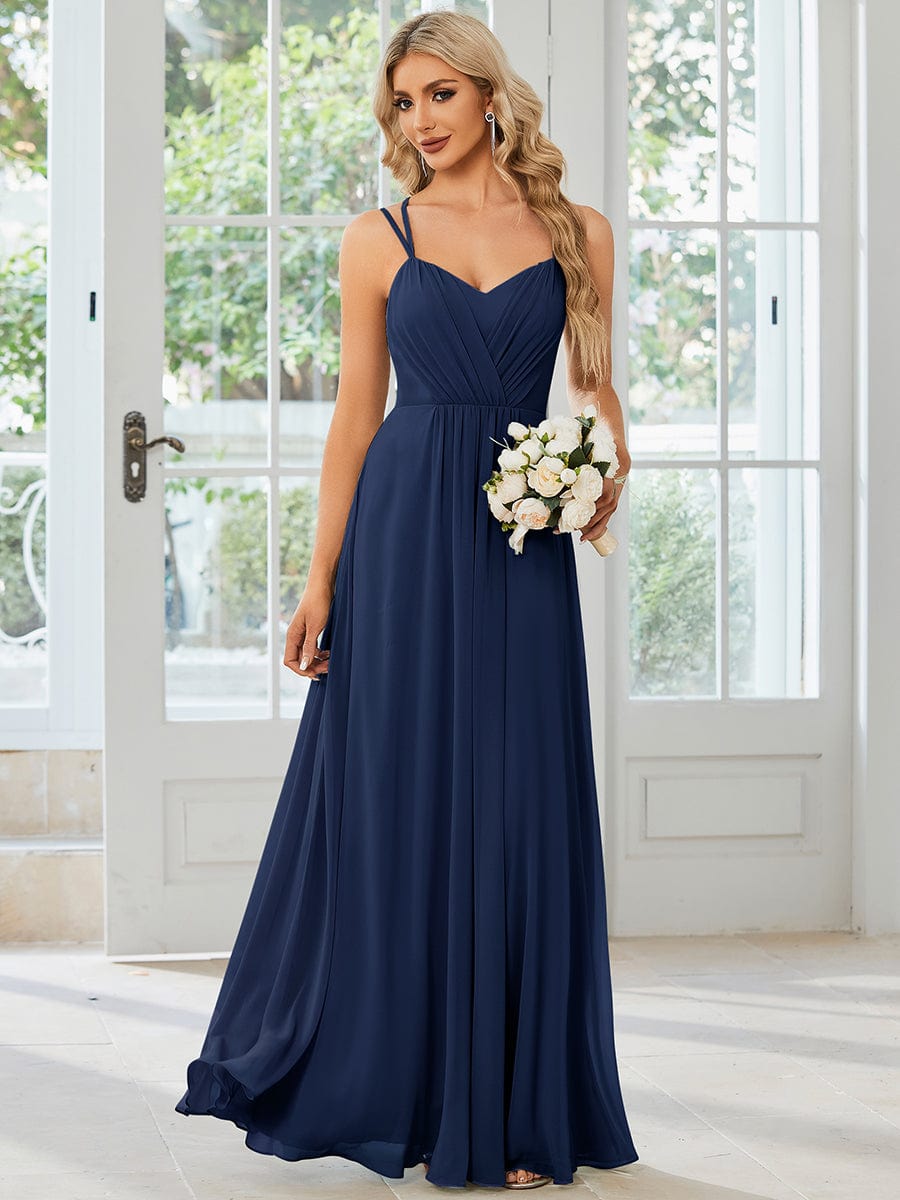 Lace V Back Chiffon Wholesale Bridesmaid Dresses ES01692NB04 Navy Blue / 4
