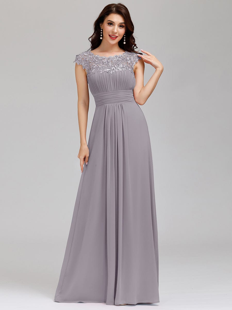 Lacey Neckline Open Back Ruched Bust Wholesale Chiffon Evening Dresses