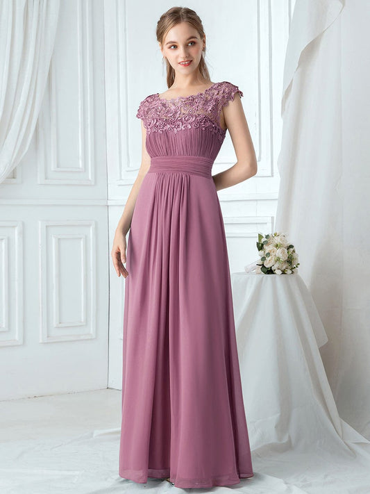 Lacey Neckline Open Back Ruched Bust Wholesale Evening Dresses EP09993OD04 Orchid / 4