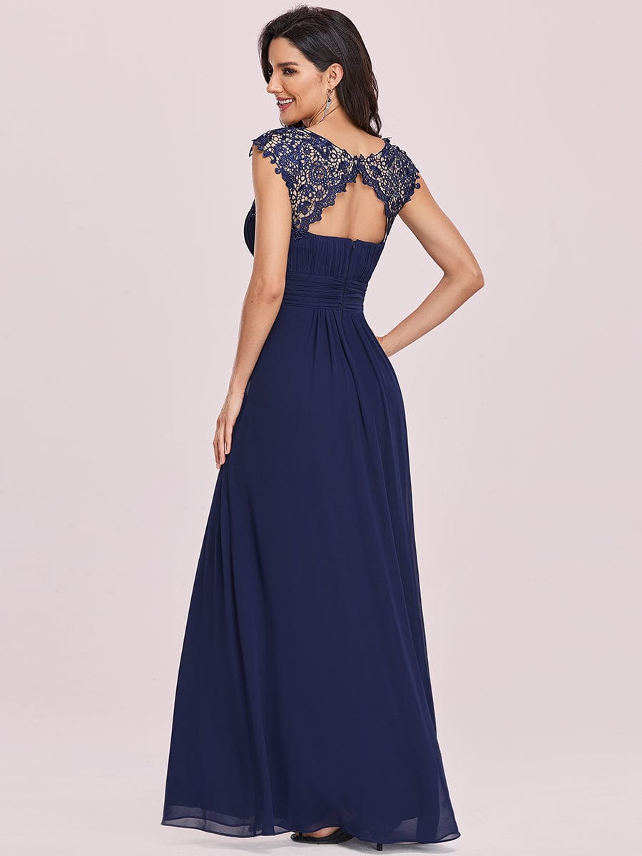 Lacey Neckline Open Back Ruched Bust Wholesale Evening Dresses