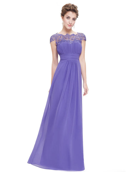 Lacey Neckline Open Back Ruched Bust Wholesale Evening Dresses EP09993PW04 Periwinkle / 4
