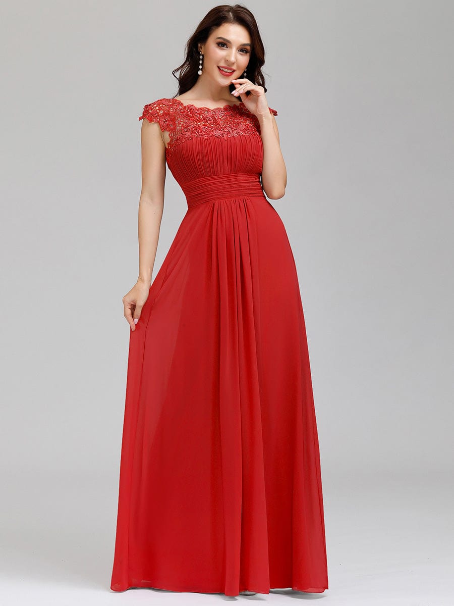 Lacey Neckline Open Back Ruched Bust Wholesale Evening Dresses EP09993RD04 Red / 4