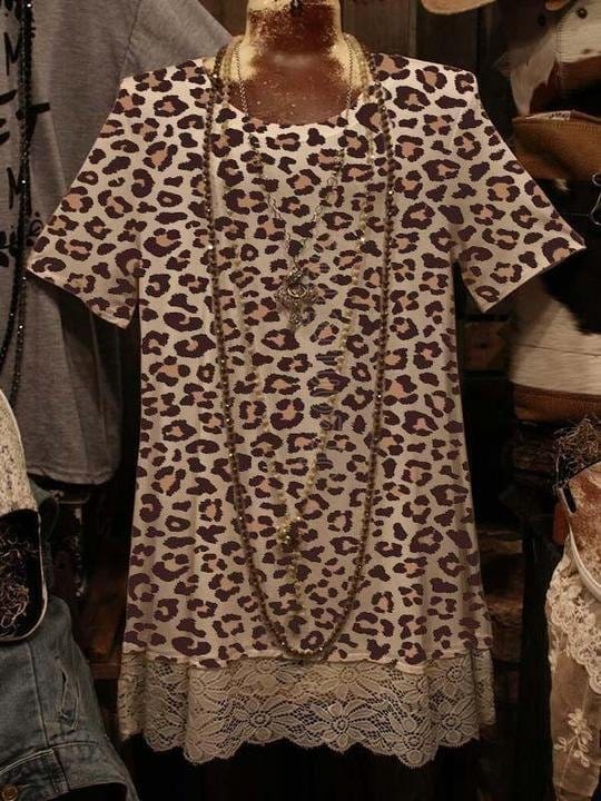 Ladies Round Neck Leopard Print Top Temp1957069 S