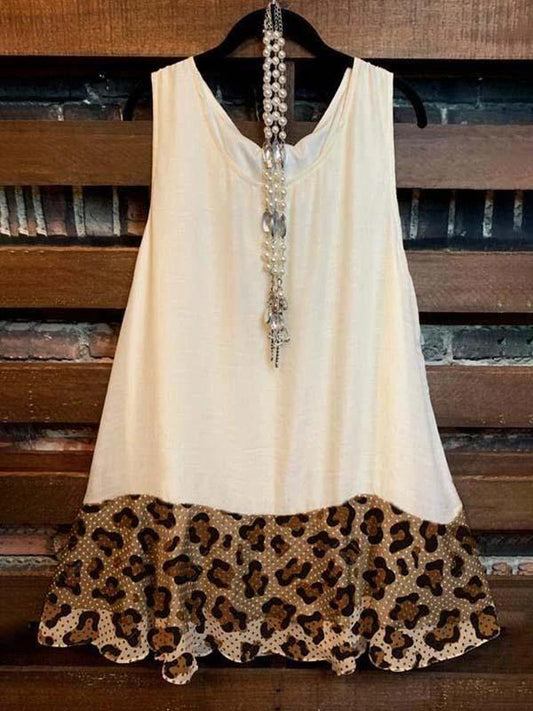 Ladies stitched leopard print sleeveless top Temp5280634 S