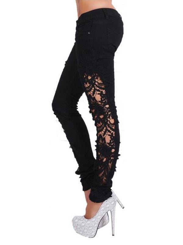 Ladies Trousers White Mesh Lace Sexy Low Waist Elastic Band