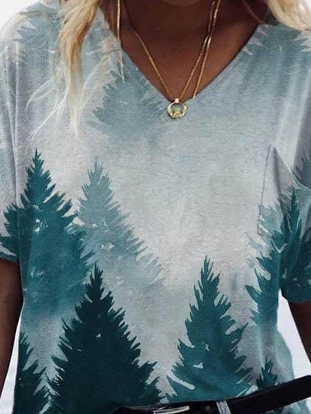 Landscape Print Short-sleeved V-neck T-shirt
