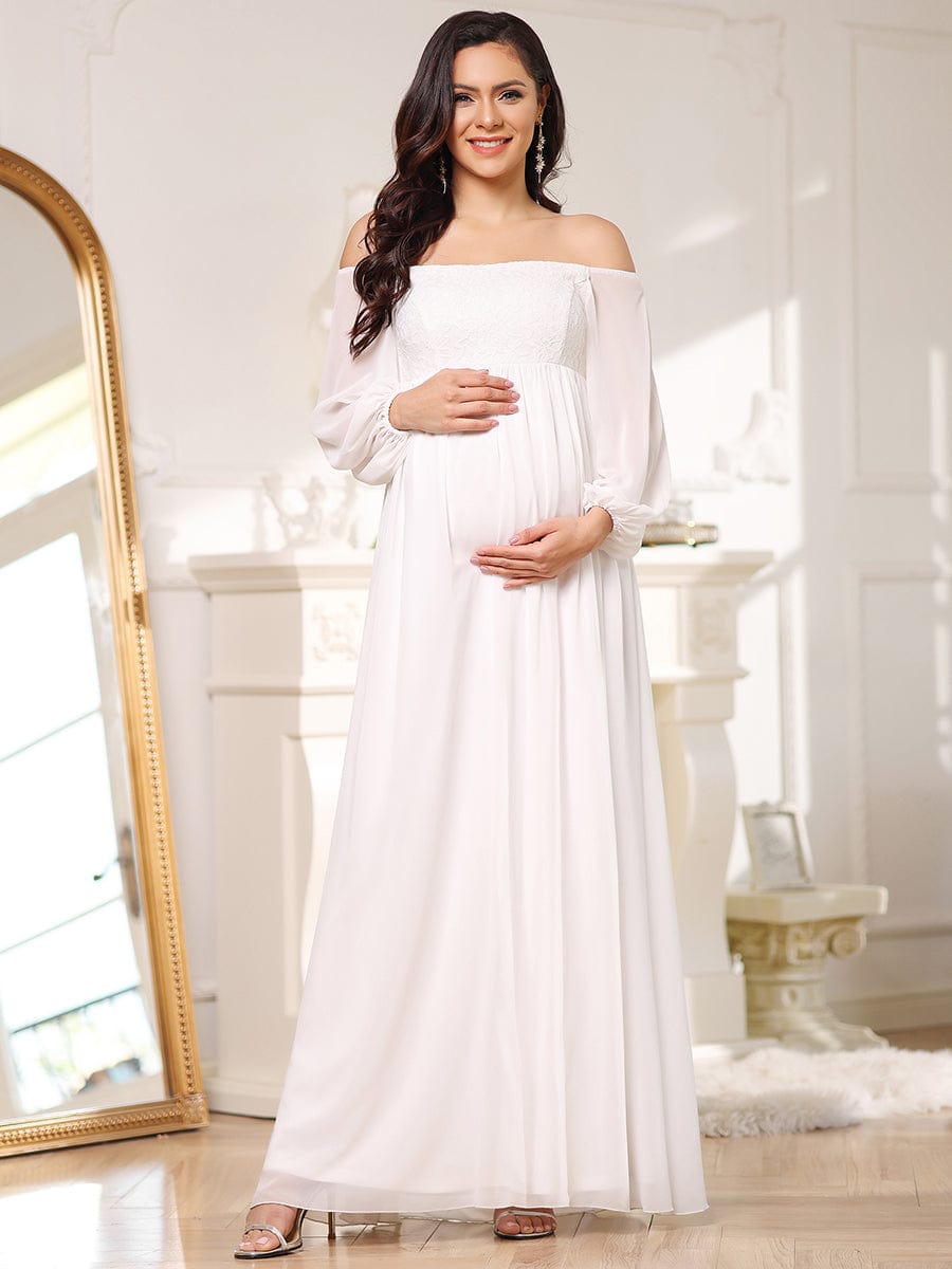 Lantern Sleeves A Line Floor Length Wholesale Maternity Dresses EY20819CR04 Cream / 4
