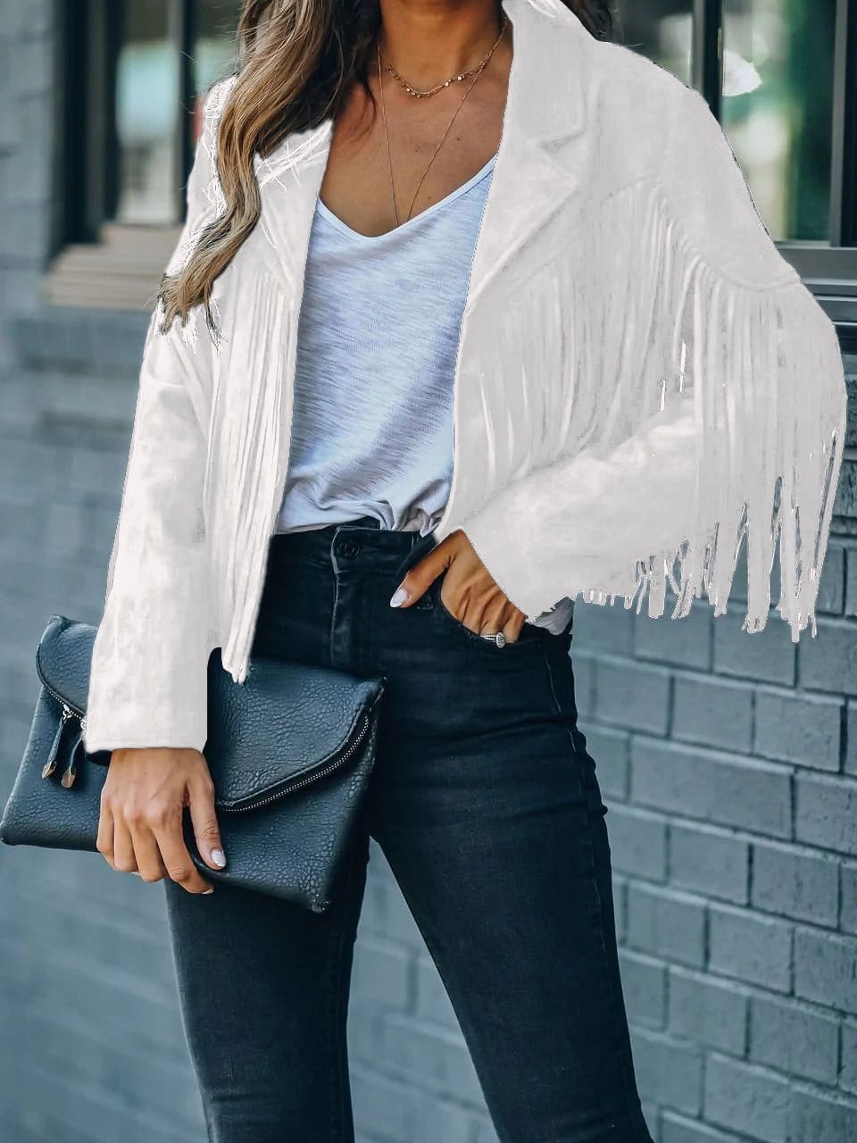 Lapel Fringe Long Sleeve Coat