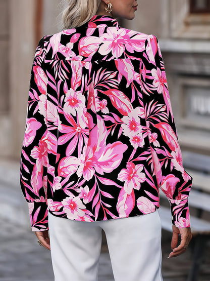 Lapel Single Breasted Printed Long Sleeve Blouse