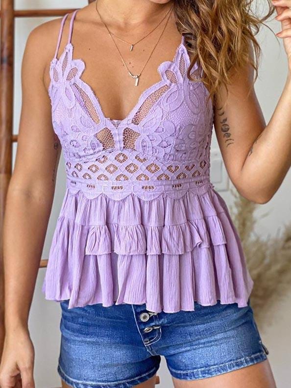 Lavender Lace Ruffle Layer Hem Suspender Blouses