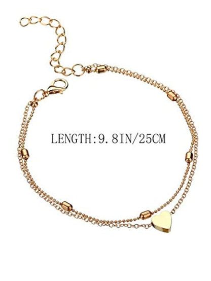 layered anklets women heart gold ankle bracelet charm beaded dainty foot jewelry for women and teen girls summer barefoot beach anklet