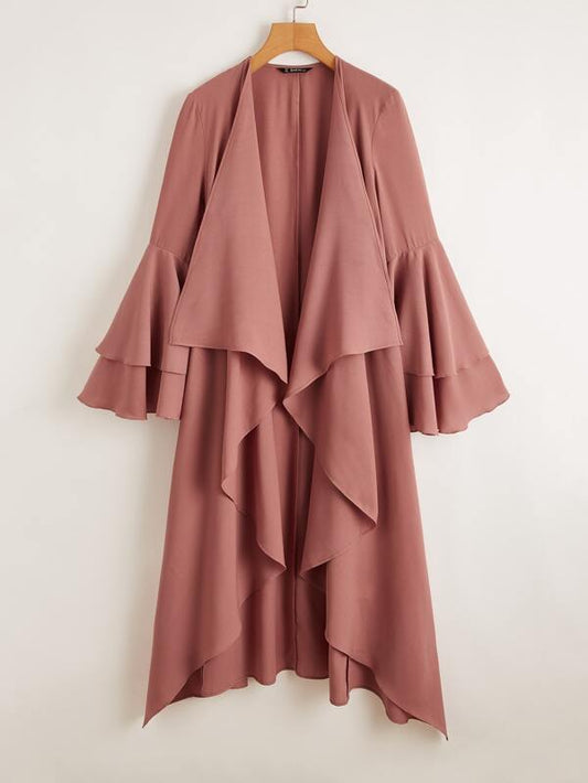 Layered Bell Sleeve Waterfall Collar Coat