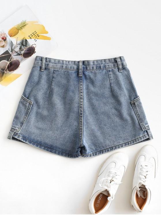 Layered D-ring Strap Denim Shorts for Women